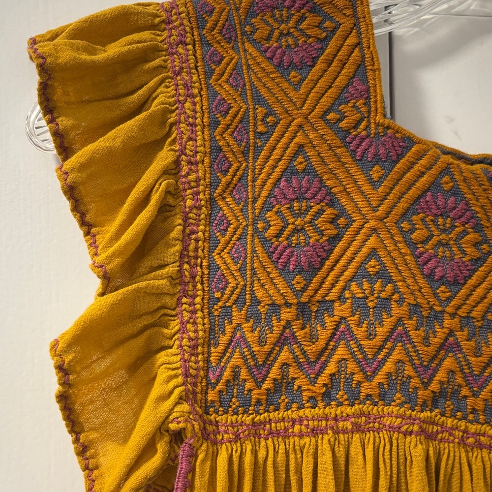 Boho Chic Embroidered Midi Dress in Mustard